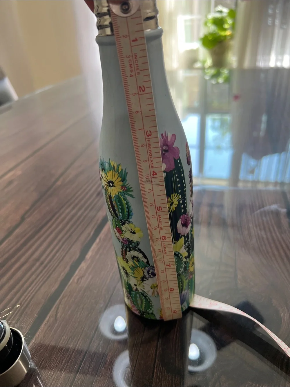 Studio Water Bottle with Light Blue and Green Cactus Print